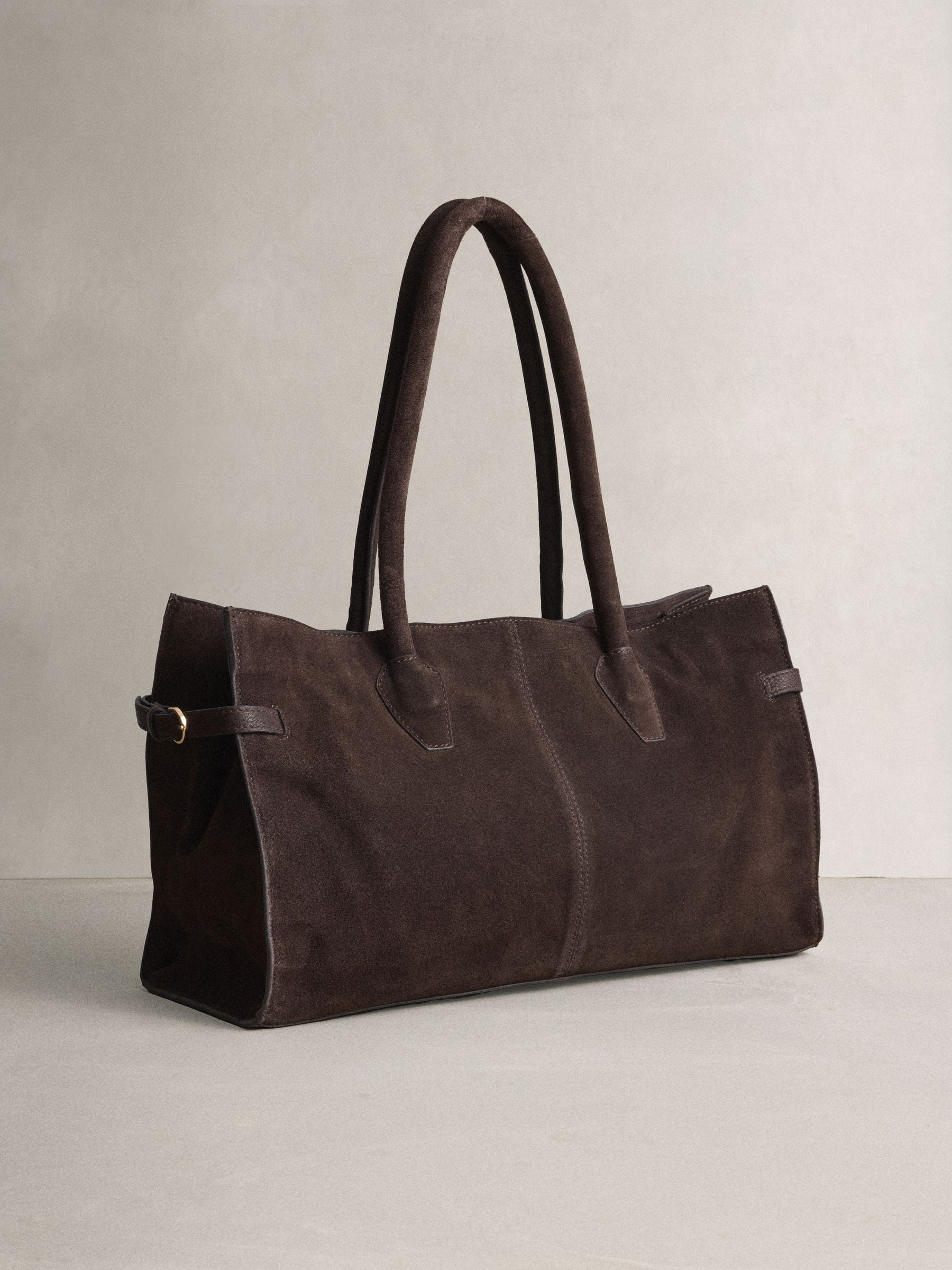 Next Chocolate Brown Suede Elongated Tote Bag | Next US