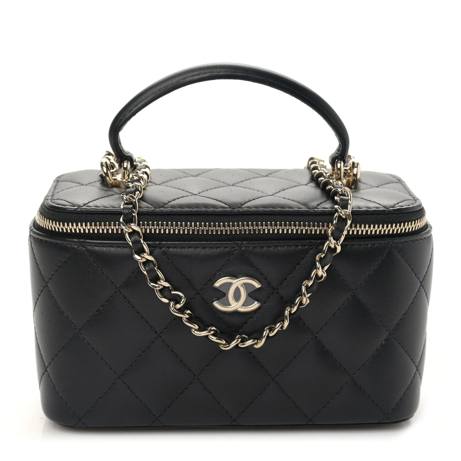 CHANEL Lambskin Quilted Small Top Handle Vanity Case With Chain Black | FASHIONPHILE | FASHIONPHILE (US)