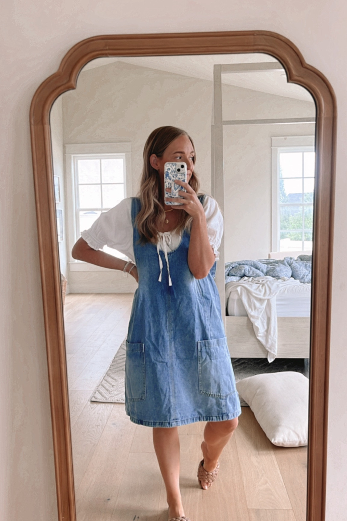 Love this overall dress. Perfect to dress up or down. 
I sized up one and like the fit but could have easily done true to size 

#LTKFamily #LTKWorkwear