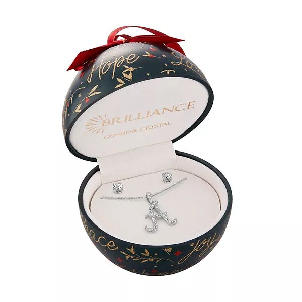 Brilliance Crystal Initial Pendant & Stud Earring Set in Ornament Gift Box | Kohl's