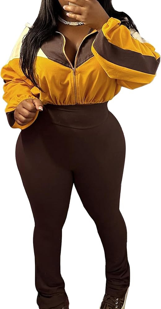 Women's 2 Piece Tracksuit Fall 2025 Long Sleeve Zip Up Jacket Flared Leggings Outfits Jogger Swea... | Amazon (US)