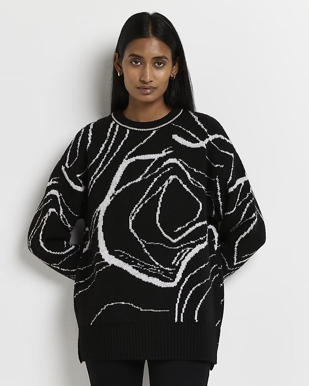 Black abstract swirl print oversized jumper | River Island (UK & IE)