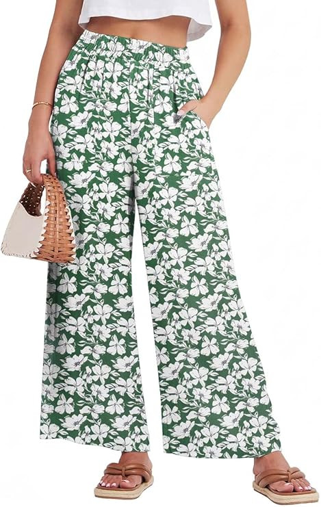 GRECERELLE Women Elastic High Waisted Wide Leg Pants Woman Casual Palazzo Trousers | Amazon (US)