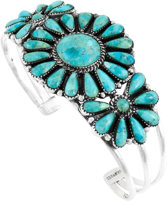 Southwest Style Genuine Turquoise 925 Sterling Silver Cluster Bracelet | Amazon (US)