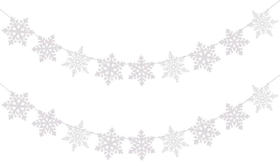 2Pack White Glitter Snowflake Banner Winter Wonderland Banner Decorations Snowflake Garland Decor... | Amazon (US)