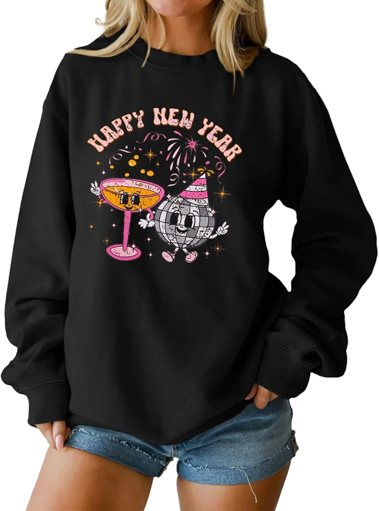 Happy New Year Sweatshirt for Women Cheers To The 2025 New Year Eve Pullover Tops Crewneck Oversi... | Amazon (US)