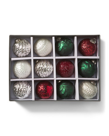 12pc 3in Traditional Glass Ornament Set | TJ Maxx