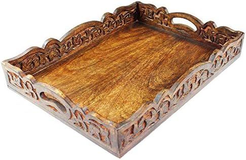 Cotton Craft - Wooden Decorative Serving Tray - Natural finish - Size: 17.5 x 13 x 2.5 Inches - I... | Amazon (US)