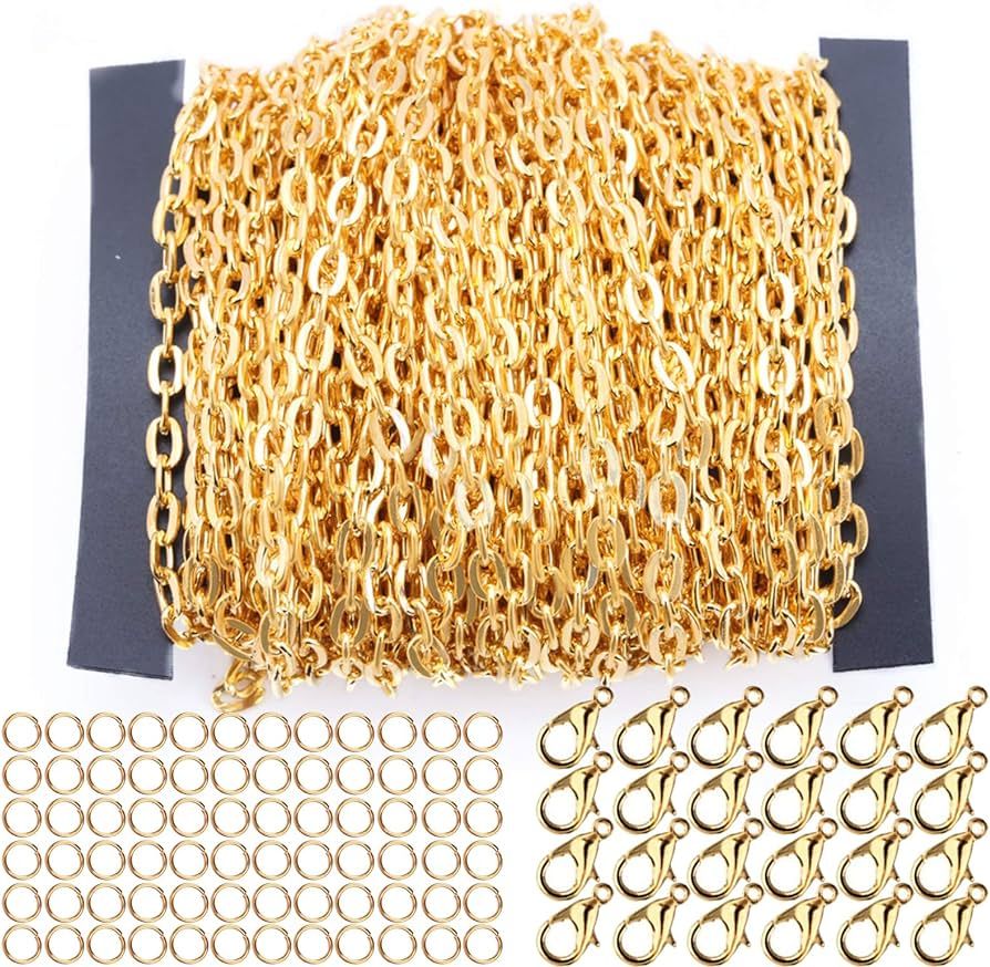 40FT Twisted Links Gold Curb Chains Flat Cross Metal Cable Chains with Lobster Clasps Jump Rings ... | Amazon (US)