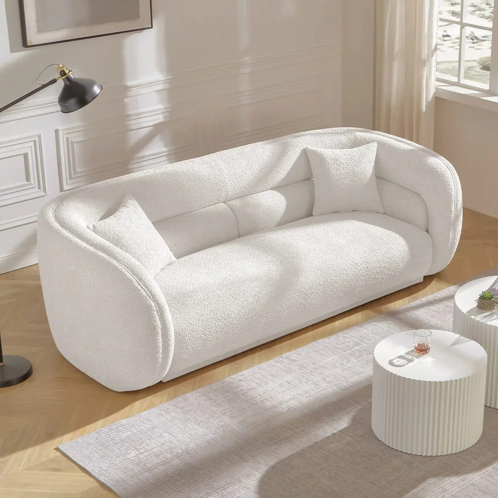 Williamspace 90.6" Modern Velvet Curved Sofa Couch,Luxury Boucle Fabric Sofa with 2 Throw Pillows... | Walmart (US)