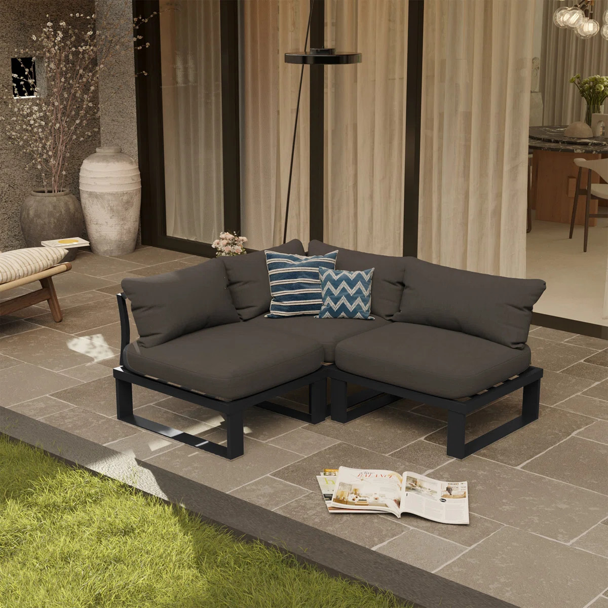 Anusri 3-Person Modular Aluminum Patio Sectional | Wayfair North America