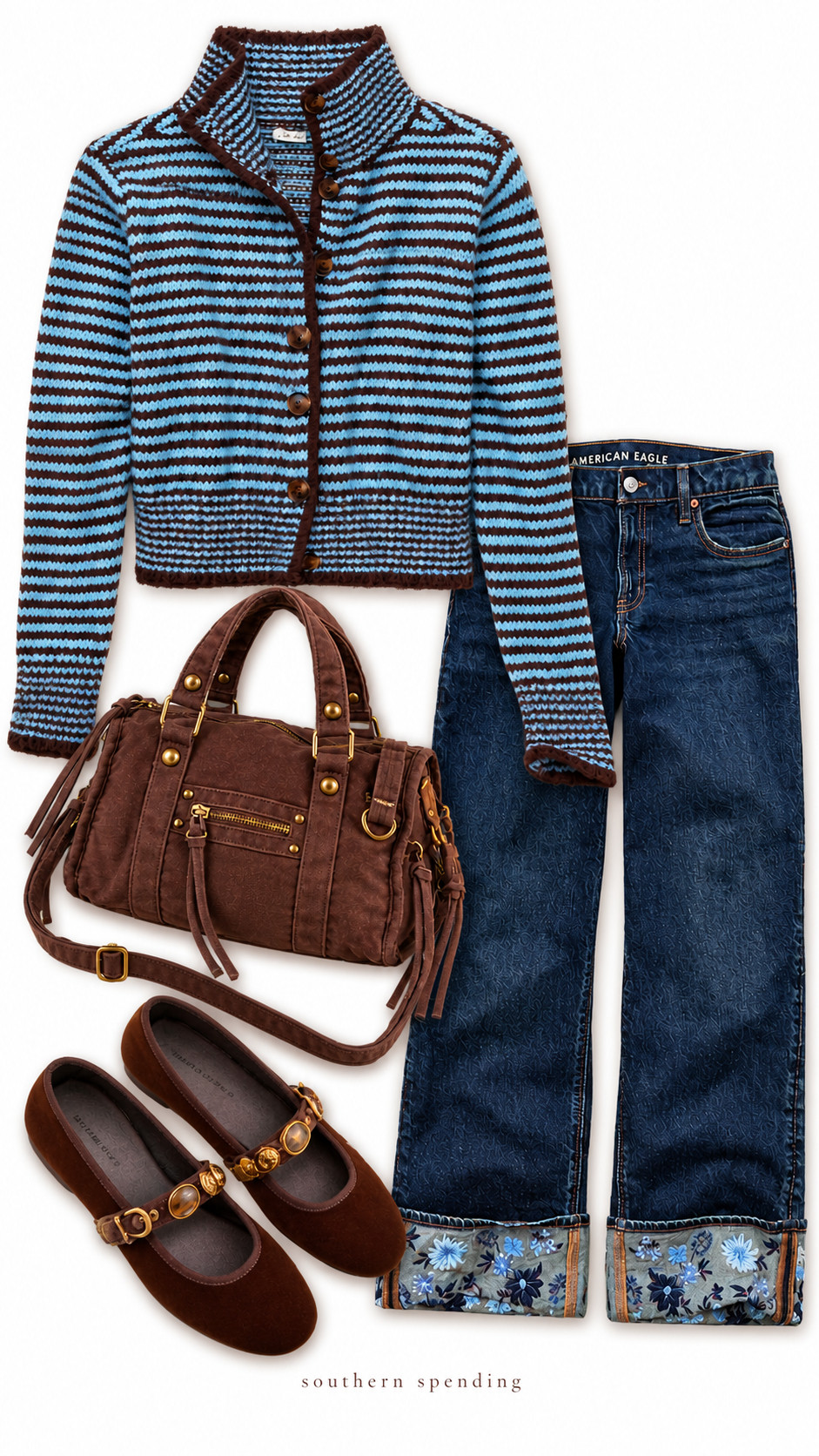 Use stackable code AEFALL30 to save an additional 30% off. The AE sale ends 9/28/26. 
(Code excludes 3rd party brands and clearance items)

American Eagle fall outfit idea. 
mockneck cardigan sweater, satchel handbag, cuffed embroidered jeans, and mary jane flats.

I've also linked some of my other favorites.  

 #LTKootd #LTKSaleAlert