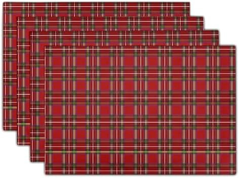 Red and Black Buffalo Plaid Christmas Placemats Set of 4 Christmas Checkered Tartan Placemats 12... | Amazon (US)