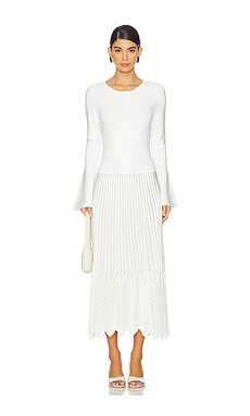 SIMKHAI Damoni Midi Dress With Chevron Pleating in Ivory from Revolve.com | Revolve Clothing (Global)