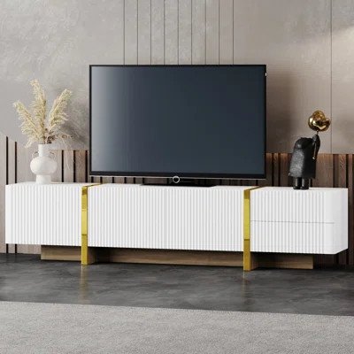 Luxury Fluted TV Stand For Tvs Up To 80 Inches, Modern Entertainment Center With Storage Cabinets & Drawers, Smooth Media Console With Golden Wood Gra | Wayfair North America