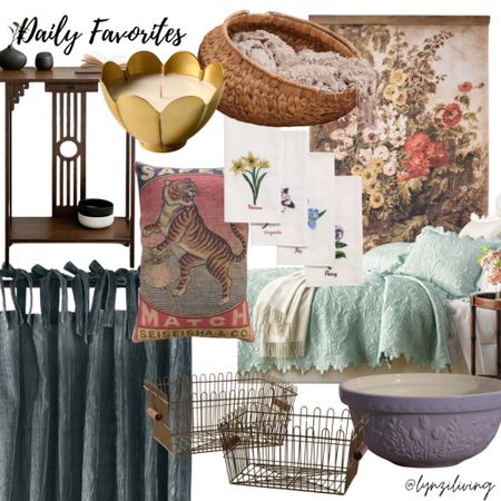 Daily Favorites 

Home decor, home decorations, home styling, Wayfair finds, Wayfair furniture, wayfair decor, daily finds, magnolia finds, magnolia home, art deco side table, blue curtains, bow curtains, wire basket, decorative basket, organization basket, lilac mixing bowl, lavender mixing bowl, flower mixing bowl, cottagecore bedding, cottagecore quilt, spring quilt, flower napkins, botanical napkins, tiger throw pillow, floral wall art, cottagecore wall art, floral tapestry, blanket basket, gold candle, flower candle 

#LTKhome