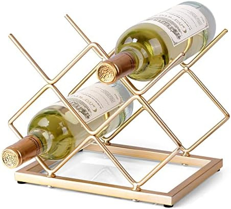 Countertop Wine Rack - 5 Bottle Freestanding Modern Gold Metal Small Wine Rack - Tabletop Wine Ho... | Amazon (US)