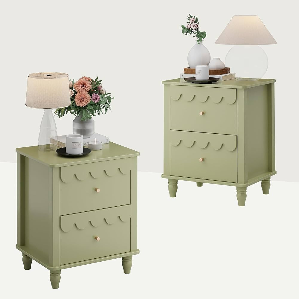 Anbuy Green Nightstand Set of 2 with Petal Pattern, Modern Night Stand Set 2 with 2 Drawers for B... | Amazon (US)
