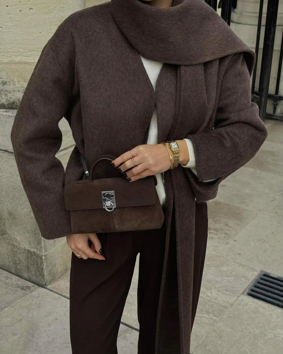 SIENNA COAT WITH SCARF BROWN | Jovonna London