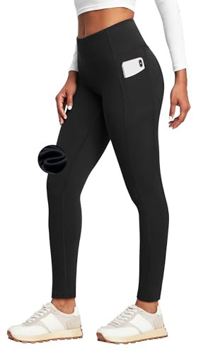 Heathyoga Fleece Lined Leggings with Pockets for Women Thermal Leggings Warm Leggings Women Winter High Waisted Yoga Pants Black | Amazon (US)