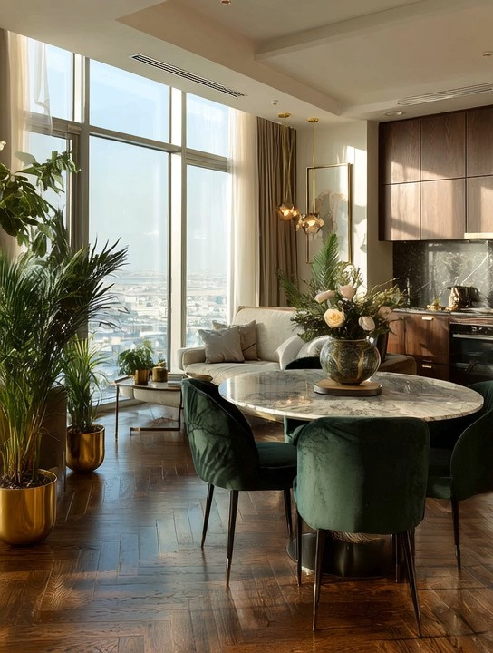  

 Emerald velvet chairs paired with a white marble dining table will always deliver that modern high-rise elegance everyone is chasing. The contrast is rich, clean, and effortlessly luxurious. In a space flooded with natural light, this combination becomes even more striking — the marble glows, the velvet deepens, and the whole room feels curated and intentional. If you want a dining area that looks polished without trying too hard, this is the look to recreate.

#emeraldvelvetchairs #marblediningtable #luxurycondoliving #moderninteriors #highrisedecor #elegantanddriven

#LTKHome