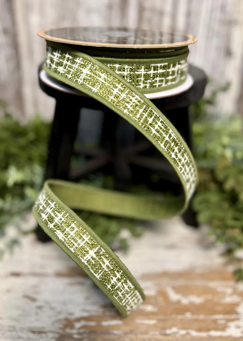 Knit Look Texture Fused Ribbon, 10 YD, Ribbon for Wreaths, Designer Ribbon, 7/8" Ribbon, Moss Gre... | Etsy (Global)