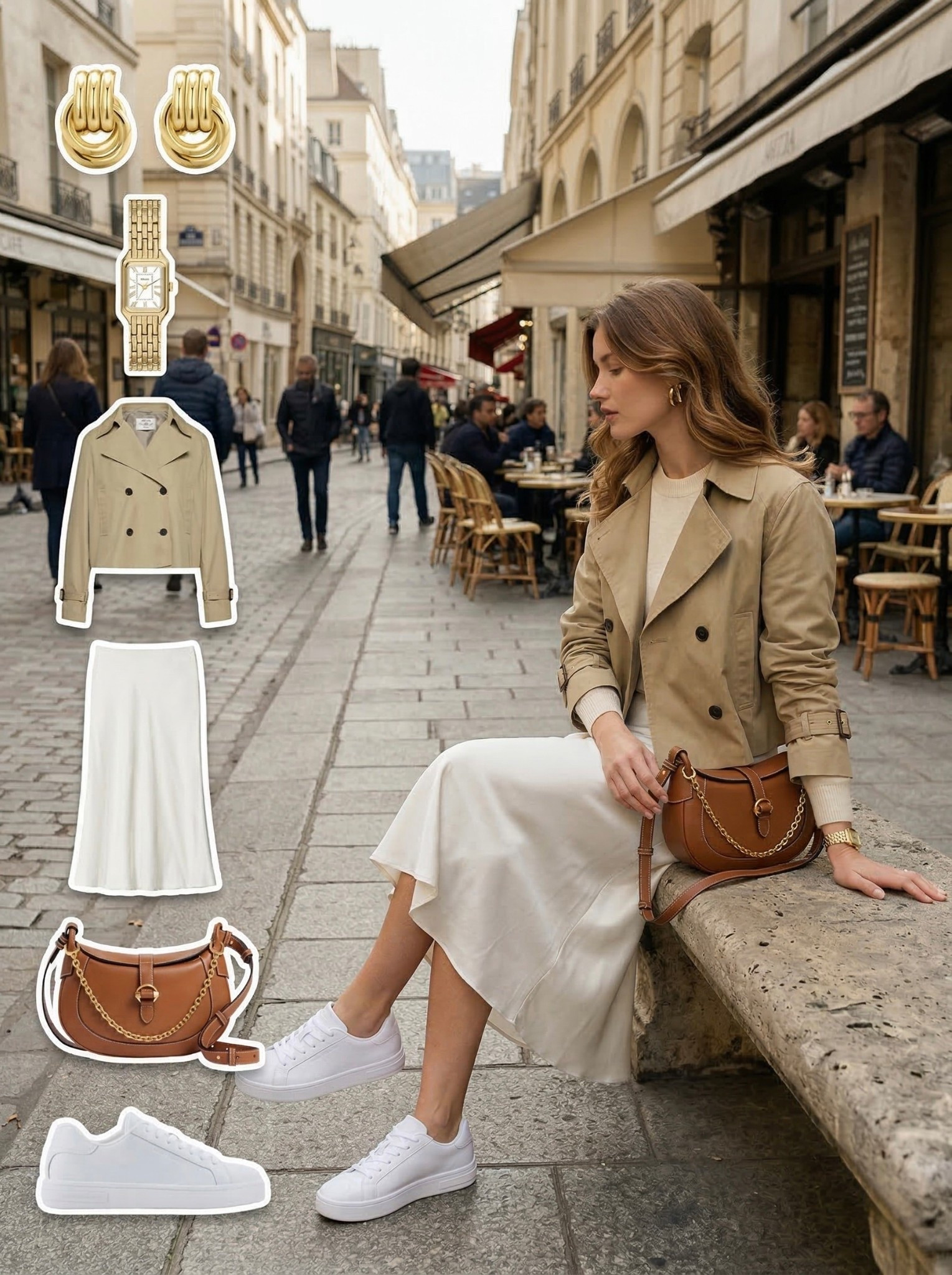 ✨ Soft Parisian Layers in Cream and Camel ✨

A refined café look built around warm neutrals and soft tailoring. The cropped trench jacket adds structure and timeless elegance, layered over a simple knit that keeps the outfit clean and balanced.

A flowing cream midi skirt brings movement and softness to the silhouette, creating a look that feels feminine and polished while remaining comfortable for everyday wear. Classic white sneakers introduce a relaxed modern contrast that makes the outfit perfect for long city strolls.

The camel shoulder bag adds warmth and richness to the palette, while gold jewelry and a sleek watch elevate the entire look with subtle sophistication.

🤍 Style Notes:
• Cropped trench jacket for a classic tailored layer  
• Soft neutral knit for a clean minimal base  
• Cream midi skirt for elegant movement and balance  
• White sneakers for a relaxed modern touch  
• Camel shoulder bag for warmth and contrast  
• Gold jewelry and watch for a polished finish  

Everything linked and ready to shop ✨

#LTKootd #LTKSeasonal #LTKChic

#LTKgrwm #LTKootd #LTKCasualStyle

#LTKdayinmylife #LTKootd #LTKgrwm