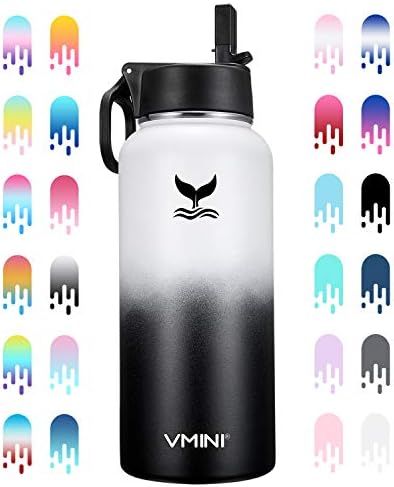 Vmini Water Bottle with New Wide Handle Straw Lid, Wide Mouth Vacuum Insulated 18/8 Stainless Steel, | Amazon (US)