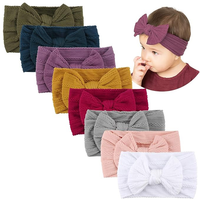 Makone Handmade Baby Headbands Stretchy Nylon Headband with Bows for Infant Baby Toddler Girls- P... | Amazon (US)