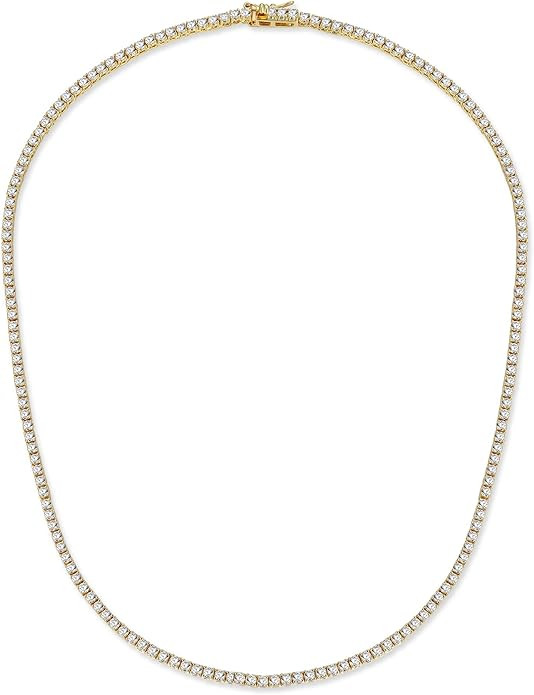 Gemsme 18K Yellow Gold Plated 3.0mm Round Cubic Zirconia Classic Tennis Necklace for Women and Me... | Amazon (US)