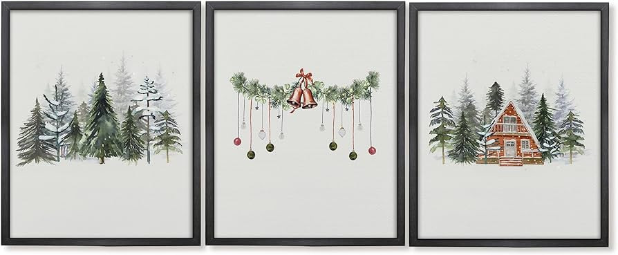 GOXFOC Christmas Boho Winter Wall Art Prints, Christmas Tree Snow Wall Decor Unframed Set of 3, C... | Amazon (US)
