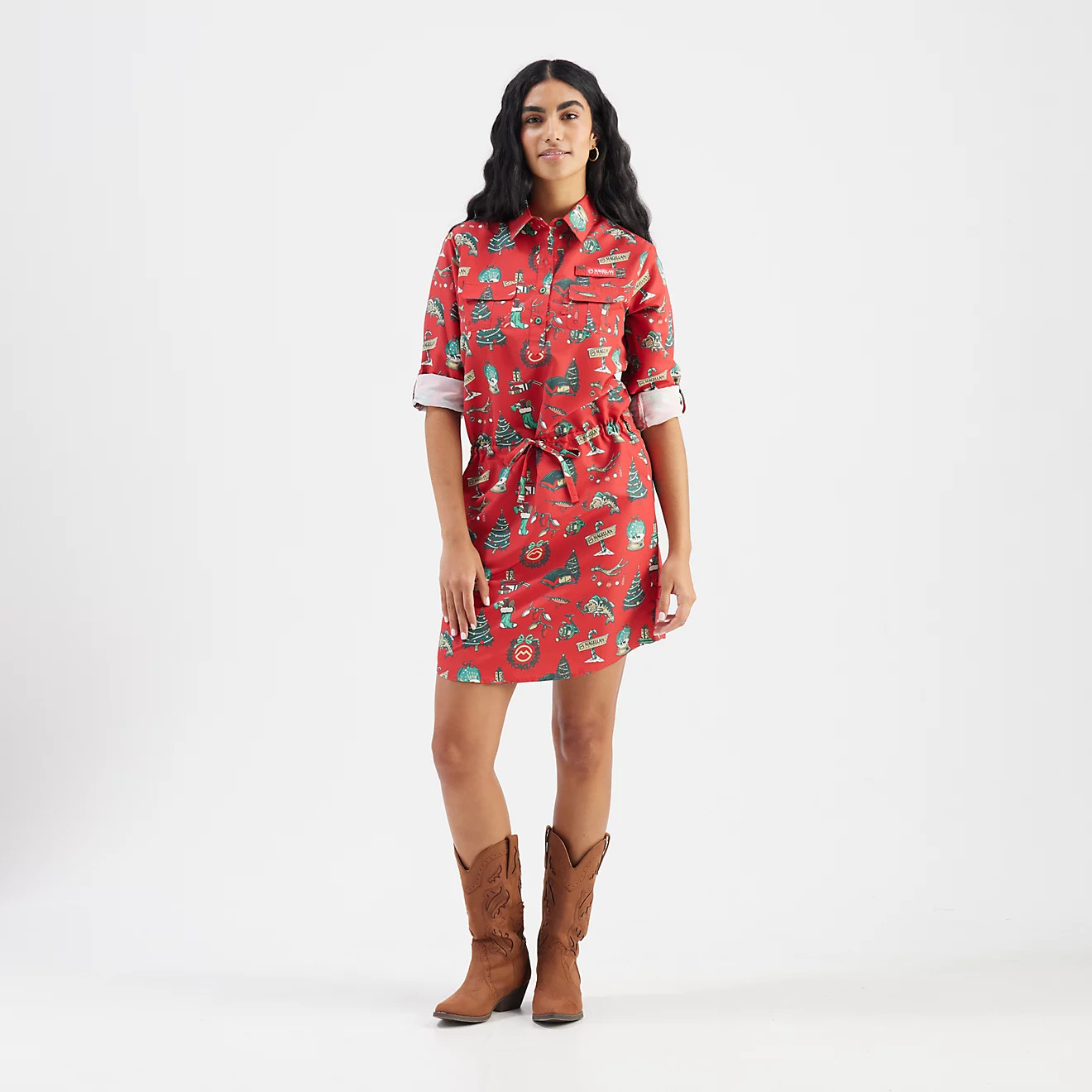 Magellan Outdoors Women's Laguna Madre Holiday Illustrations Long Sleeve Dress | Academy Sports + Outdoors