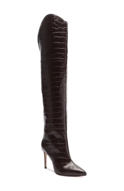 Schutz Maryana Croc Embossed Over the Knee Boot in Dark Chocolate at Nordstrom, Size 8 | Nordstrom