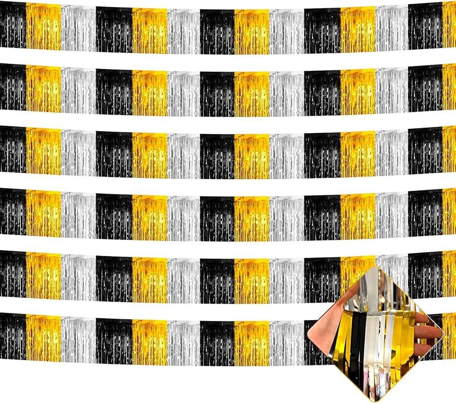 6 Pack 10 Feet Foil Fringe Garland Metallic Tinsel Streamers Banner Wall Hanging Backdrop for Par... | Amazon (US)