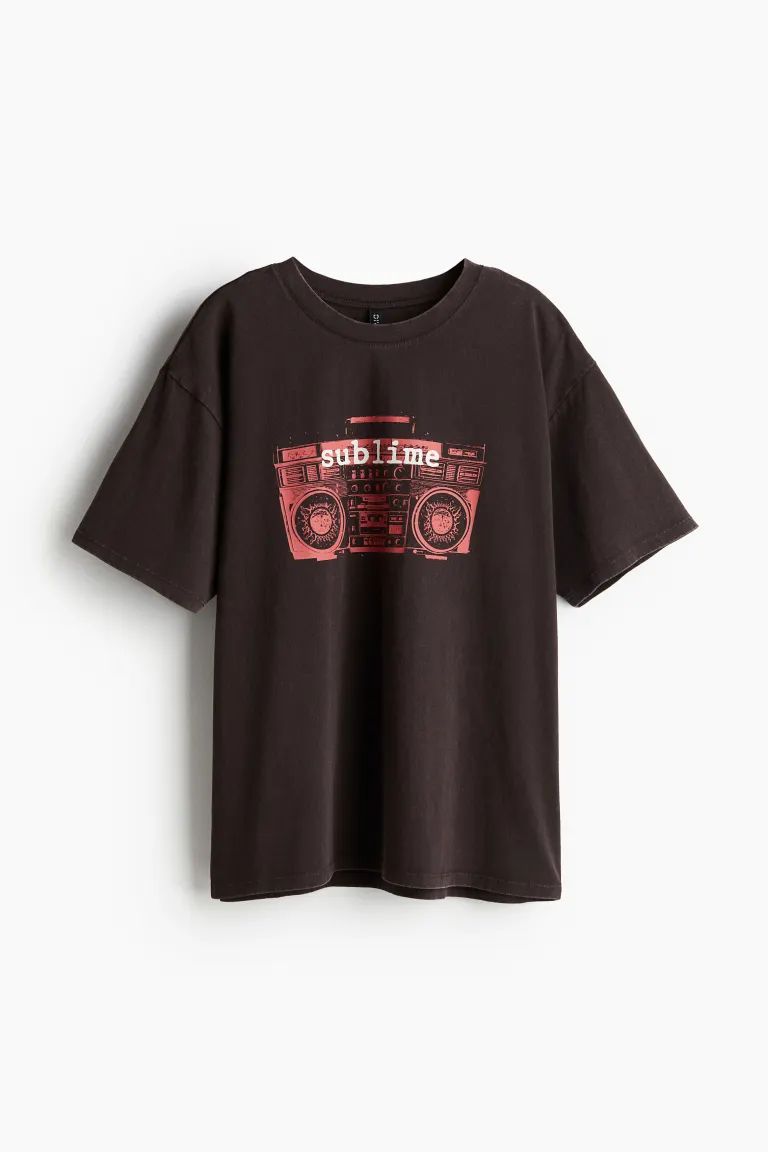 Oversized Printed T-shirt - Dark brown/Sublime - Ladies | H&M US | H&M (US + CA)