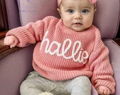 Personalized Hand Embroidered Name Baby Sweater,custome Baby Name Sweater,pink Baby Girls Sweater... | Etsy (US)