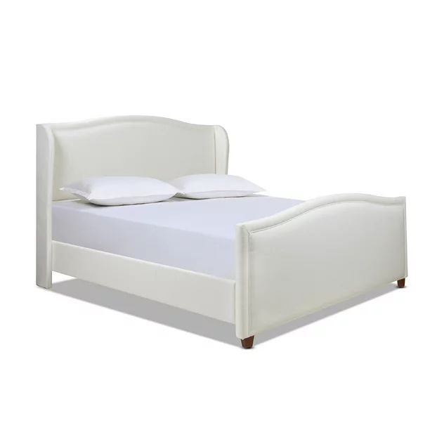 Carmen King Upholstered Wingback Panel Bed Frame, Antique White | Walmart (US)
