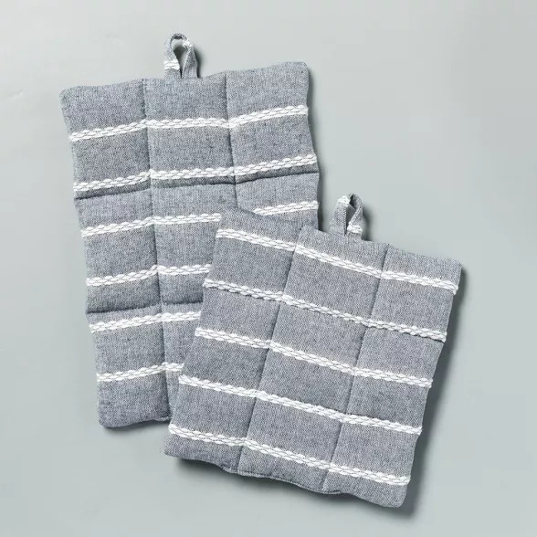 2pk Dobby Ribbed Potholder Set Faded Blue - Hearth & Hand™ with Magnolia | Target