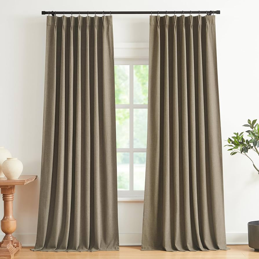 Vision Home Brown Pinch Pleated Full Blackout Curtains Linen Blended Room Darkening Window Curtai... | Amazon (US)