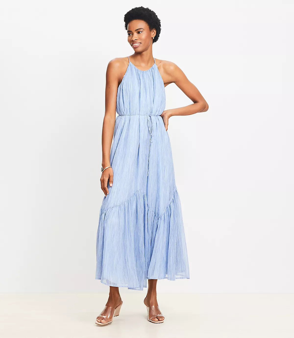 Striped Flounce Maxi Halter Dress | LOFT