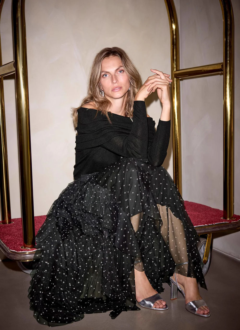 Black Polka Dot Tulle Midi Skirt | Mint Velvet