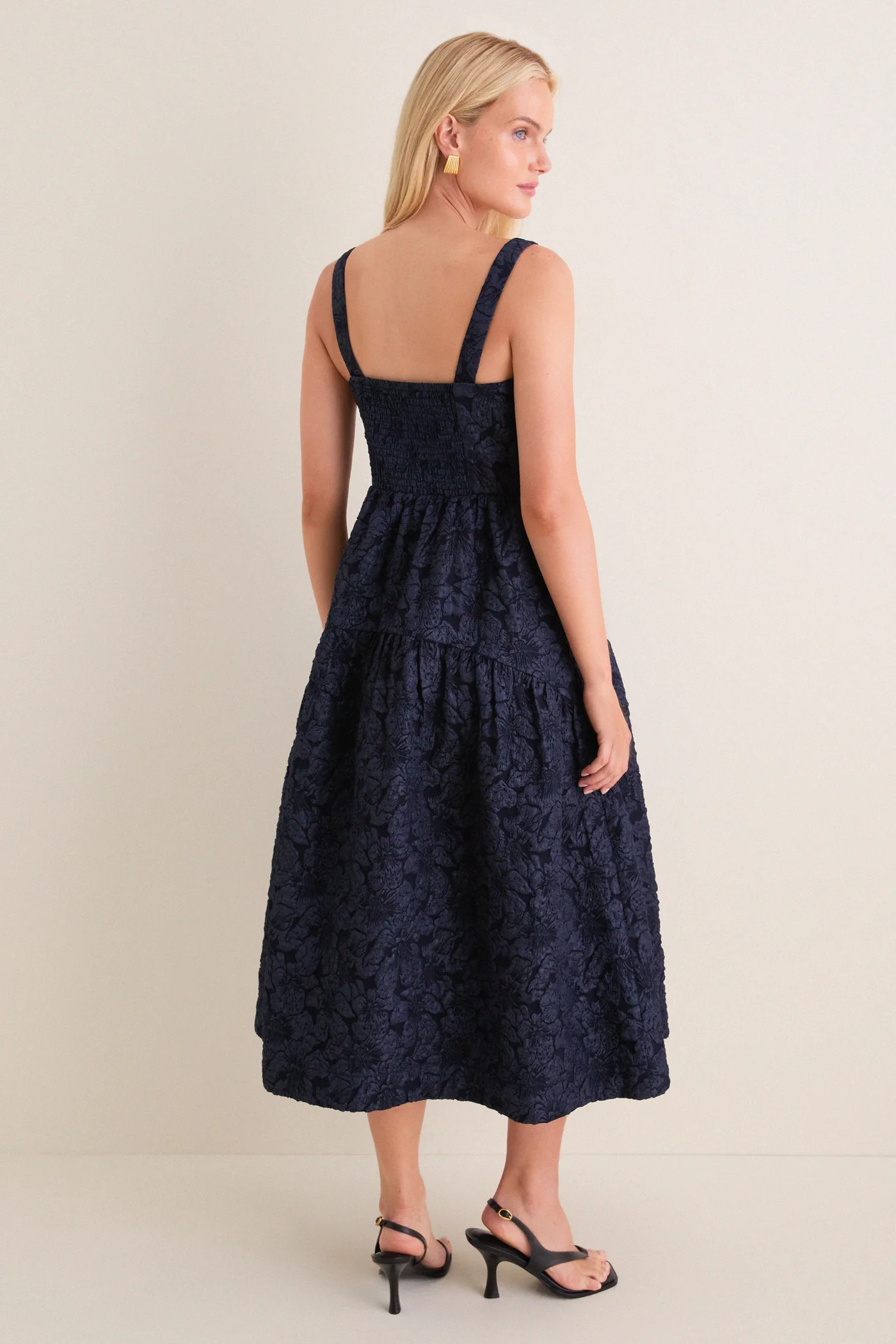 Navy Jacquard Square Neck Irene Midi Dress | Tuckernuck (US)