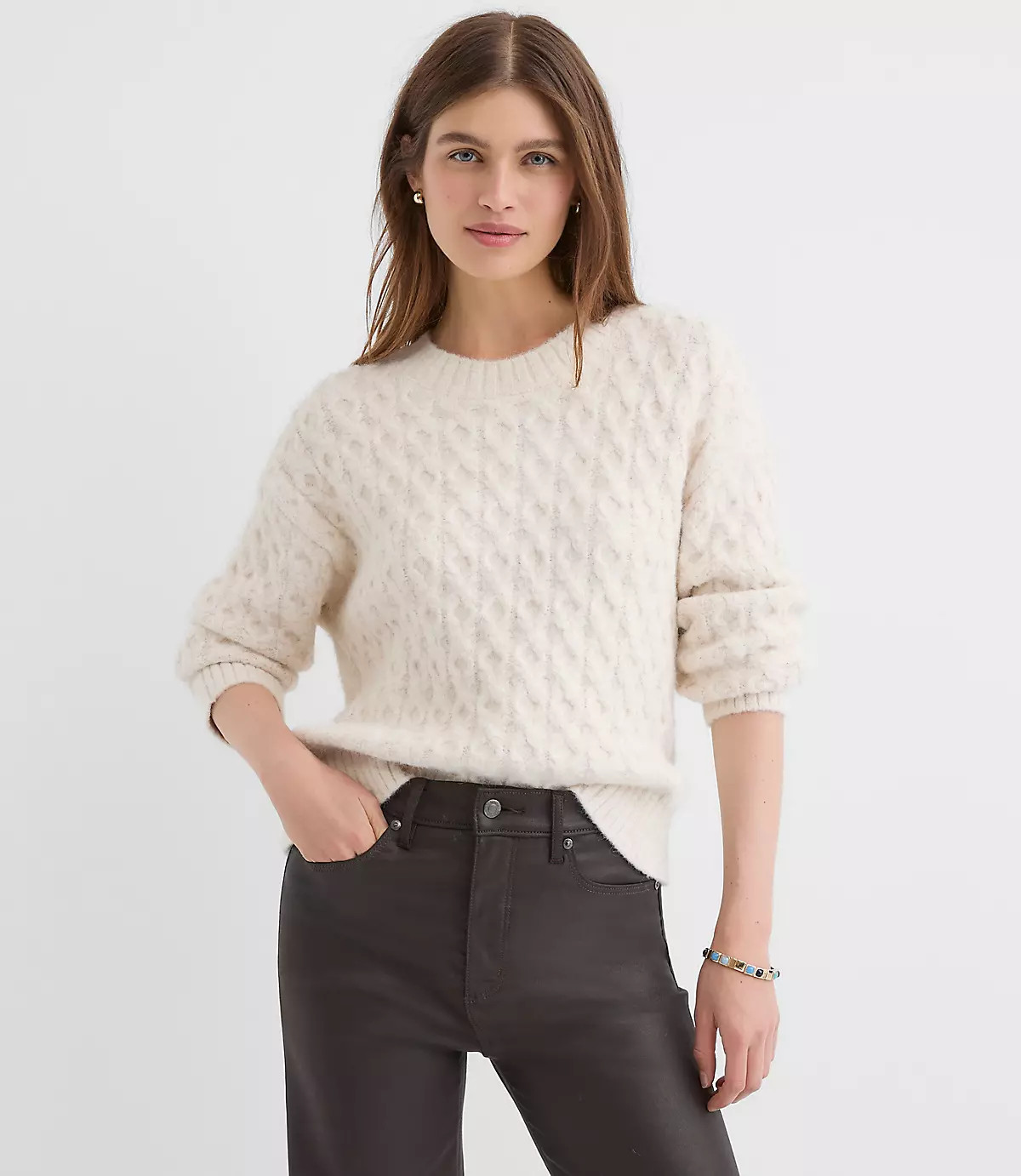 Fuzzy Cable Sweater | LOFT