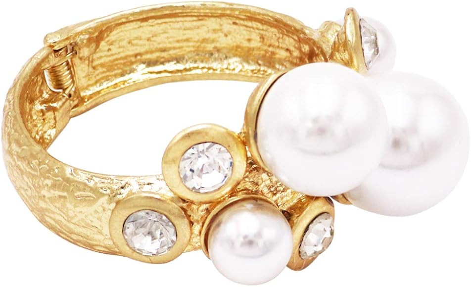 Rosemarie & Jubalee Women's Statement Extra Large Simulated Pearl and Crystal Rhinestone Hinged W... | Amazon (US)