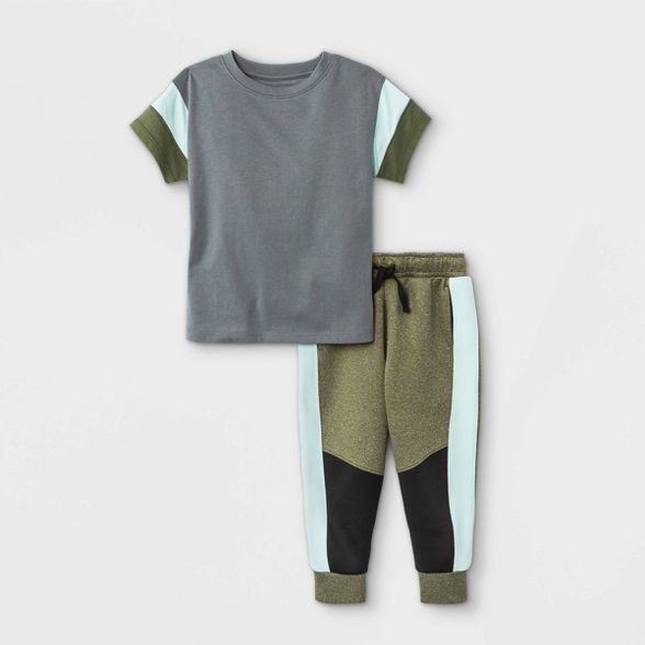 Toddler Boys' 2pc Activewear Short Sleeve T-Shirt and Jogger Pants Set - Cat & Jack™ Olive Gree... | Target