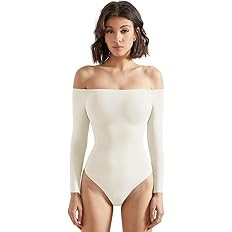 SUUKSESS Women Off the Shoulder Long Sleeve Bodysuit Double Lined Thong Bodysuit | Amazon (US)