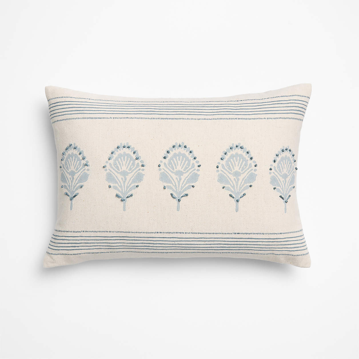 Morgan Organic Cotton 22"x15" Mist Blue Reversible Hand Printed Throw Pillow Cover | Crate & Barr... | Crate & Barrel
