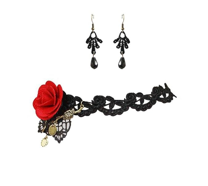 Charm.L Grace Flower Lace Gothic Lolita Pendant Choker Necklace Earrings Set Wedding Halloween Ac... | Amazon (US)
