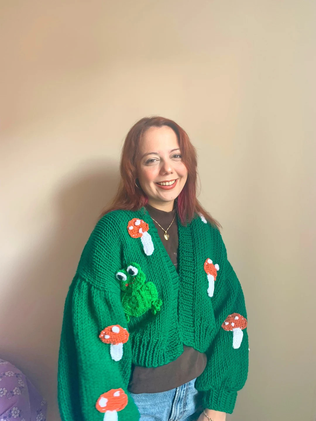 Knitted Frog & Mushroom Cardigan: Oversized Cottagecore Sweater | Etsy (US)