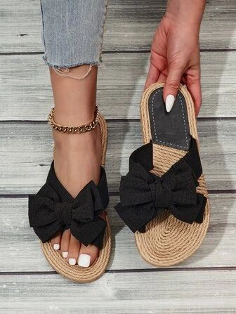 Women Bow Decor Slide Sandals, Polyester Vacation Sandals | SHEIN